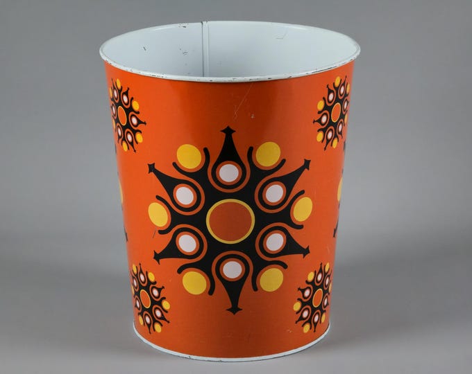 Vintage 1970s REGENCY WARE Space Age Design Metal Waste Bin With Retro Floral Design • Retro Mid Century Decor & Styling.