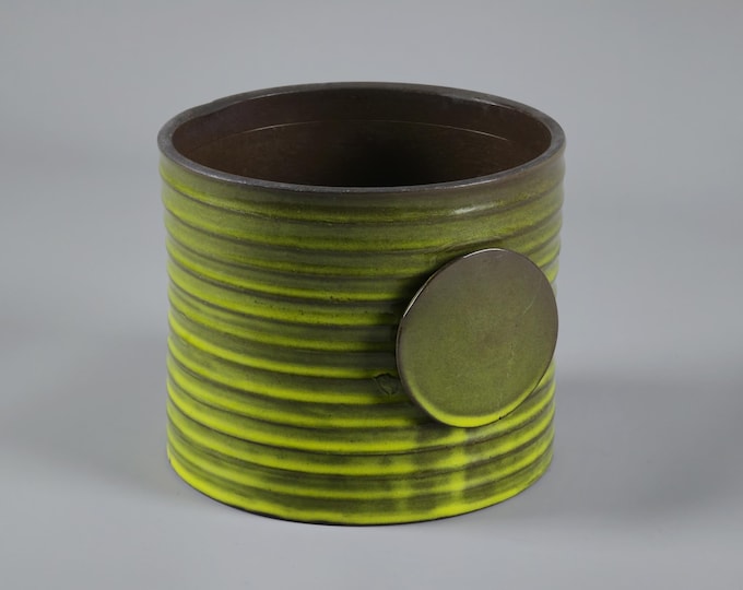 1970s Vintage Handmade Fat Lava Ribbed Ceramic Vase, W. Germany.