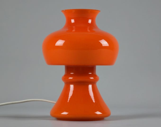 Vintage 1970s Flygsfors Orrefors Orange Glass Mushroom Lamp, Sweden.