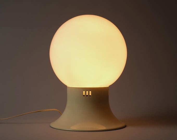 1970s Space Age Design Glass Ball Mushroom Lamp, White Opaline Glass.