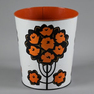 Vintage 1970s Space Age Design Metal Waste Bin With Retro Floral Design • Retro Mid Century Decor & Styling.