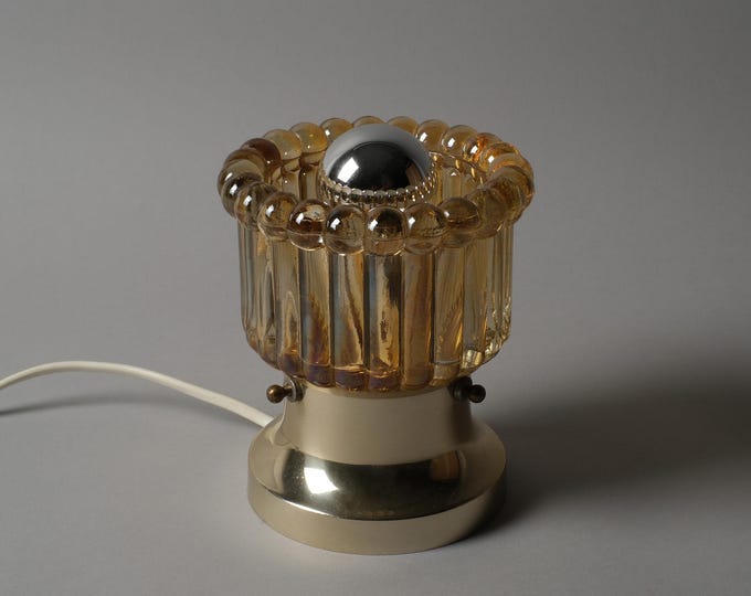 Ledungs Ribbed Amber Glass Table Lamp by Nils Ledung, 1970s Swedish Mid Century Modern.