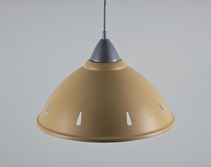 1990s Modern Industrial - Vintage MASSIVE BELGIUM Mustard-Yellow Aluminium Pendant Lamp With Cut-Out Dome - Belgium.