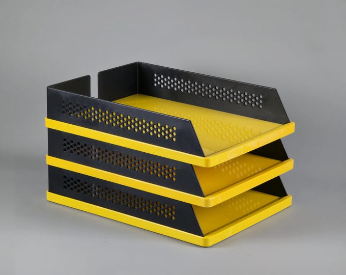 Vintage 1980s Set Of 3 REXITE 940 Babele Desk Trays, Filing Trays by Raul Barbieri & Giorgio Marianelli • Italian Modernist Office Decor.