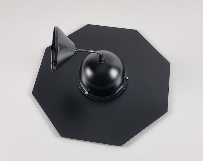 Postmodern Industrial - Vintage Black Pendant Lamp With Octagonal Plate Cap - Retro Hanging Lamp - Holland, 1980s.