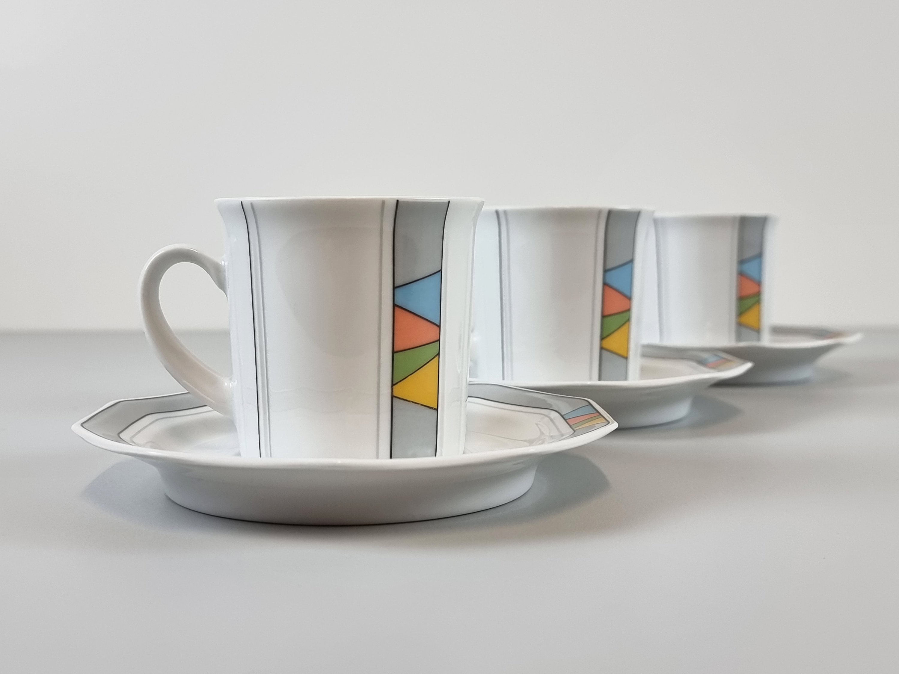 Postmodern Design Vintage WINTERLING Ceramic Teacups With Saucers For