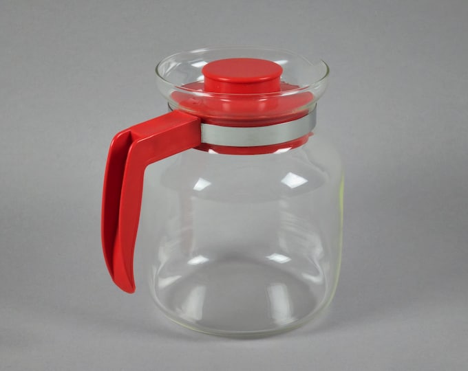 1980s Vintage Coffee & Tea Carafe With Red Plastic Handle.