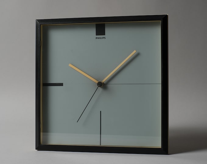 Vintage 1980s Philips Type HR 5675 Plastic Square Wall Clock, Postmodern Minimalism.