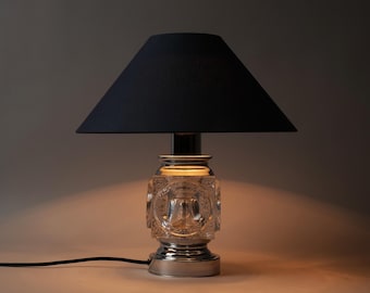 1970s 'Massive Lighting' Belgium Ice Glass Buffet Table Lamp, Mid Century Modern Lighting.