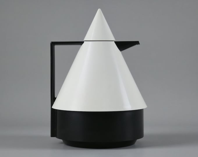 Vintage 1980s EMSA Rio Black & White Plastic Vacuum Flask • Memphis Design Postmodern Thermos Flask.