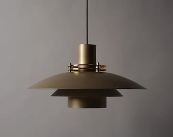 Top Lamper 'Leto Pendel' Pendant Lamp, Satin Champagne Gold, 1980s Danish Modern Lighting.