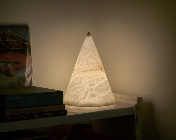 Vintage 1980s Spanish Alabaster Cone Table Lamp • Retro Memphis Design Conical Table Lamp.
