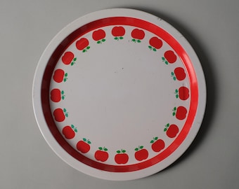 Vintage Swedish Metal Tray with Apples Pattern, 1970s Space Age Design.