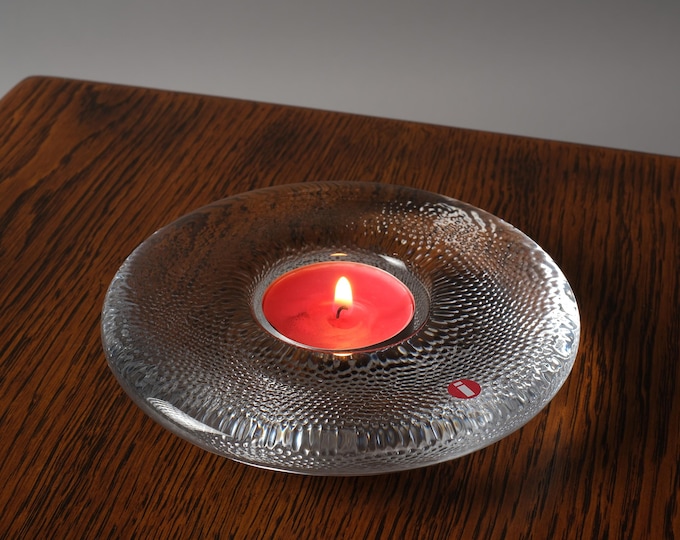 Iittala Nappi Votive Candle Holder by Markku Salo, Clear Glass, Finland, New Old Stock.