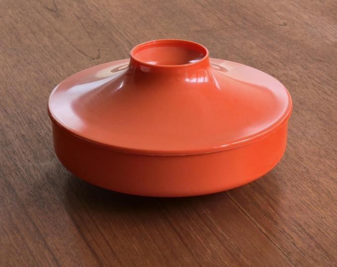 Vintage 1970s GUZZINI Flame-Orange Plastic UFO Biscottiera Box, Container Box by Luigi Massoni • Italian Space Age Design.