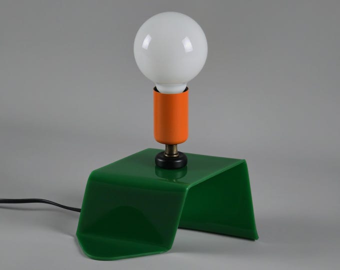Modern Handmade Green Acrylic Table Lamp With Orange Socket •  Pop Art Light.