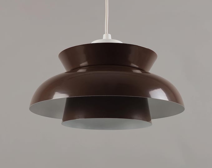 1970s Vintage Scandinavian Brown Aluminum Pendant Lamp – Swedish Mid-Century Modern Pendant Light.