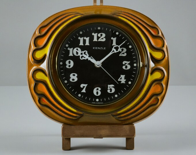 1970s Vintage KIENZLE Fat-Lava Glazed Ceramic Wall Clock — West Germany Wave-Like Wall Clock.