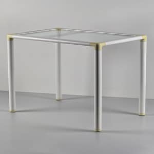 Vintage 1980s Postmodern Side Table With Tubular Plastic Frame & Glass Top • Retro Plastic Furniture.