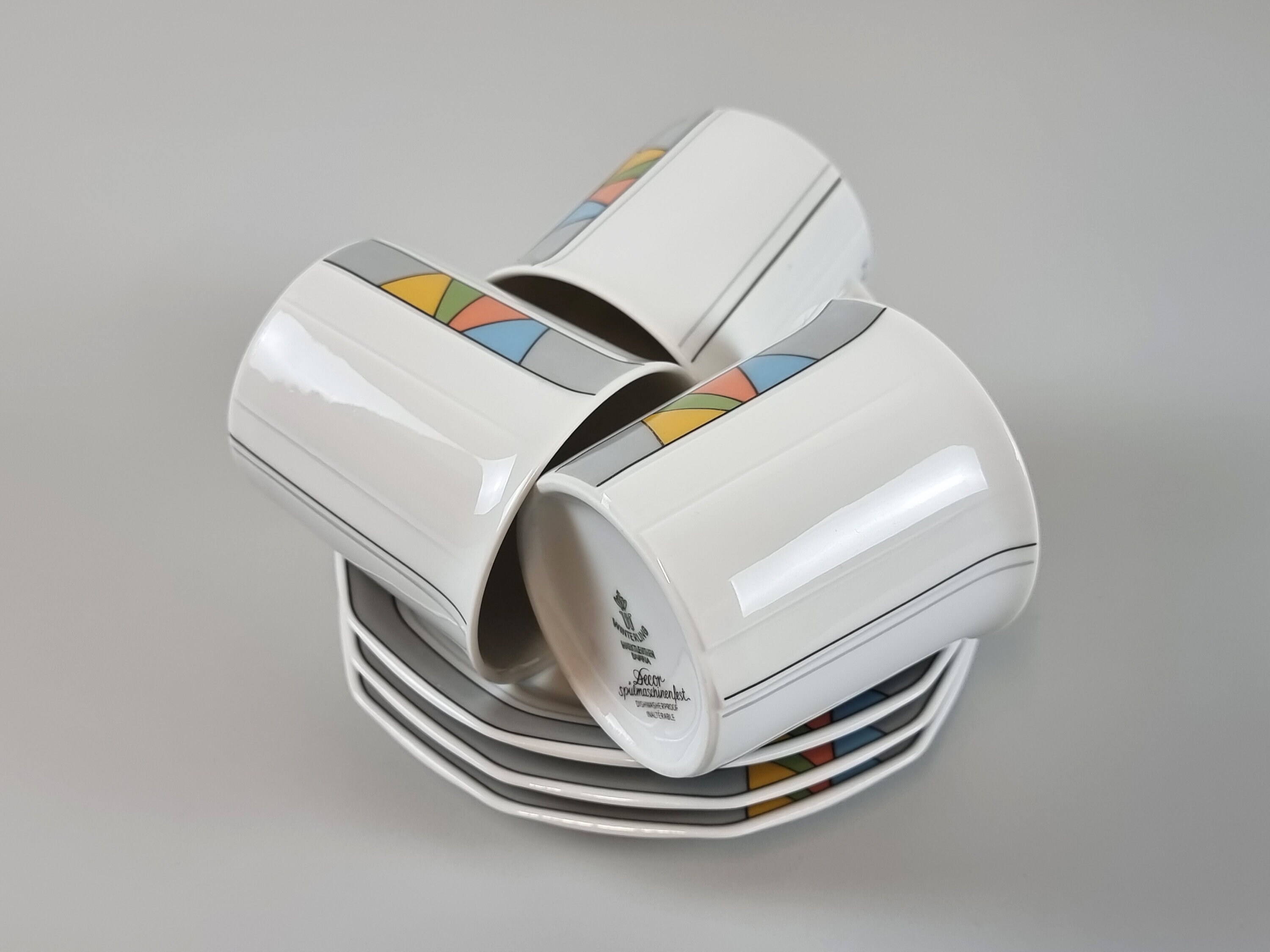 Postmodern Design Vintage WINTERLING Ceramic Teacups With Saucers For