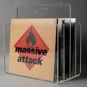 Transparenter Acryl Zeitungsständer, 1970er Jahre MCM, Schallplattenhalter, Heavy Lucite.