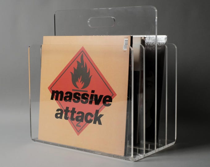 Transparent Acrylic Magazine Rack, 1970s MCM, Vinyl Record Holder, Heavy Lucite.