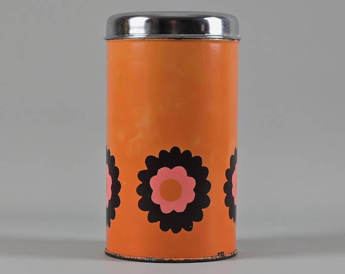 Vintage Brabantia 'Patrice' Orange Tin Canister, Retro Tin Jar, 1969.