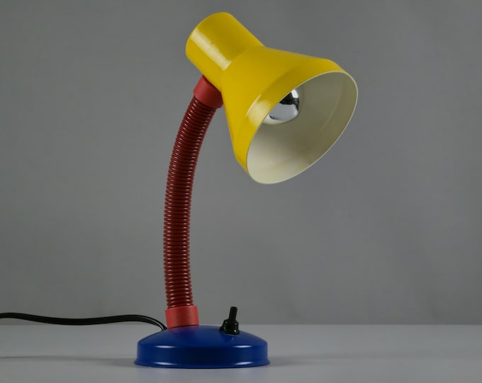 Vintage 1980s G&G Tricolor Flexible Gooseneck Desk Lamp - Retro Industrial-Postmodern Style Table Light.