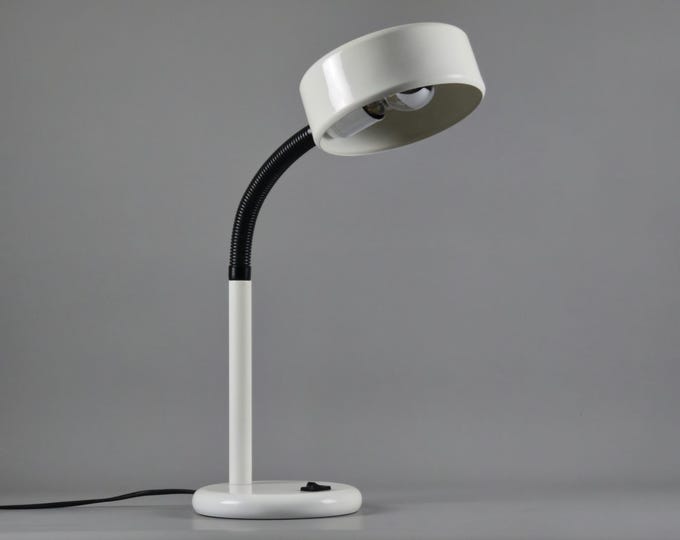 Vintage 1970s White Metal Flexible Gooseneck Desk Lamp • Dutch Mid-Century Table Lamp.