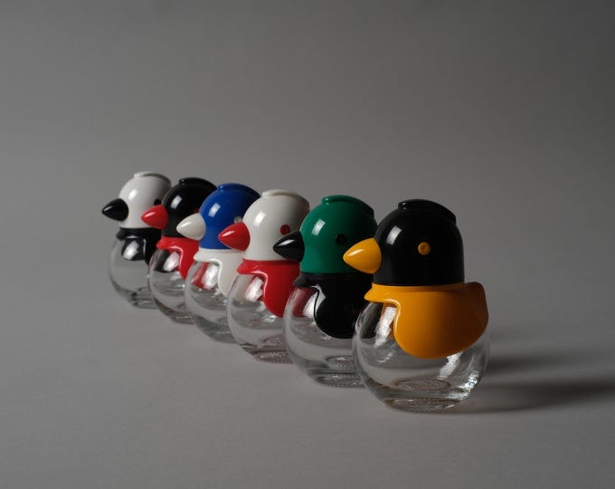 Stoha Germany Bird Spice Holders, Set of Six, New Old Stock, 1980s Postmodern Design.