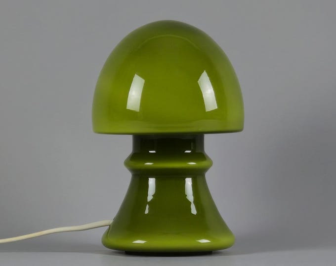 Vintage 1970s Flygsfors Orrefors Green Glass Mushroom Lamp, Sweden.
