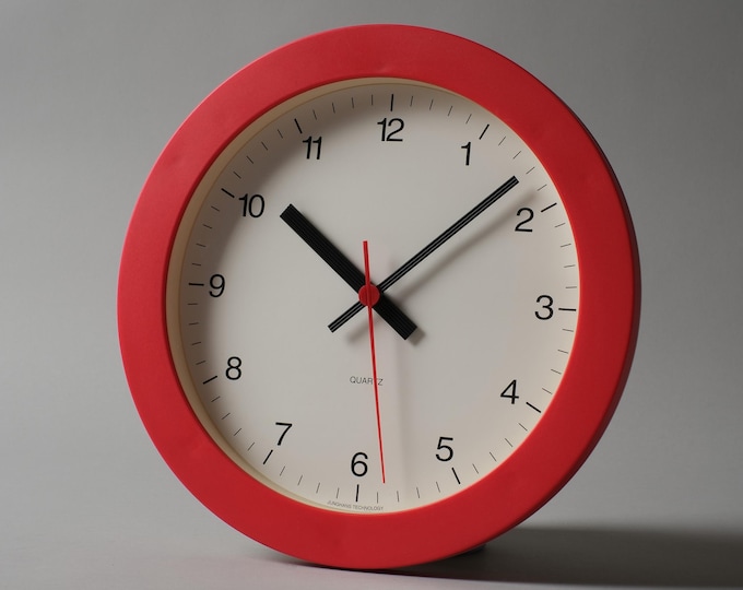 Junghans Germany Red Plastic Wall Clock, 1990s Postmodern Design.