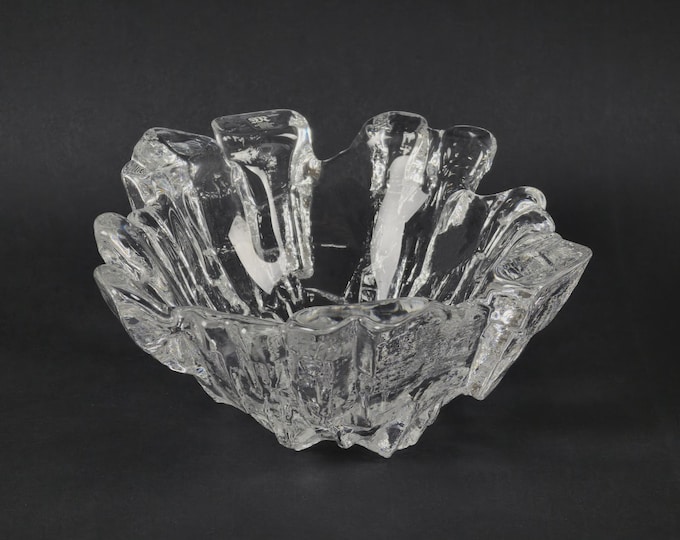 Vintage 1970s Maleras 'Isak (Frozen Ice)' Art Glass Crystal Bowl By Mats Jonasson.