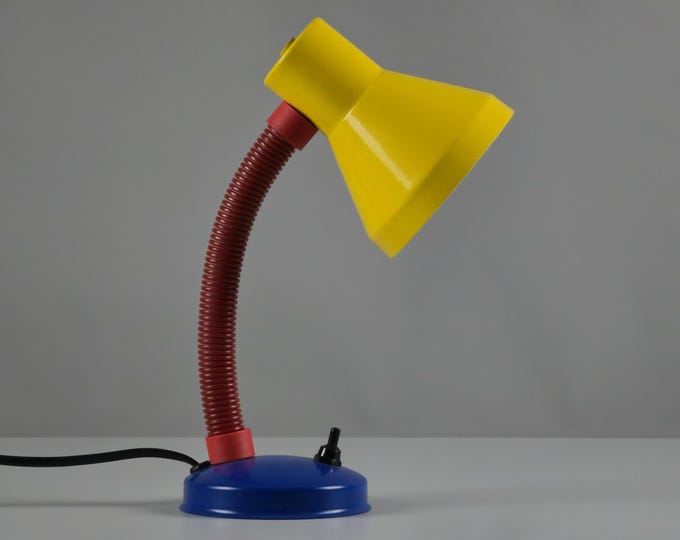 Vintage 1980s G&G Tricolor Flexible Gooseneck Desk Lamp - Retro Industrial-Postmodern Style Table Light.