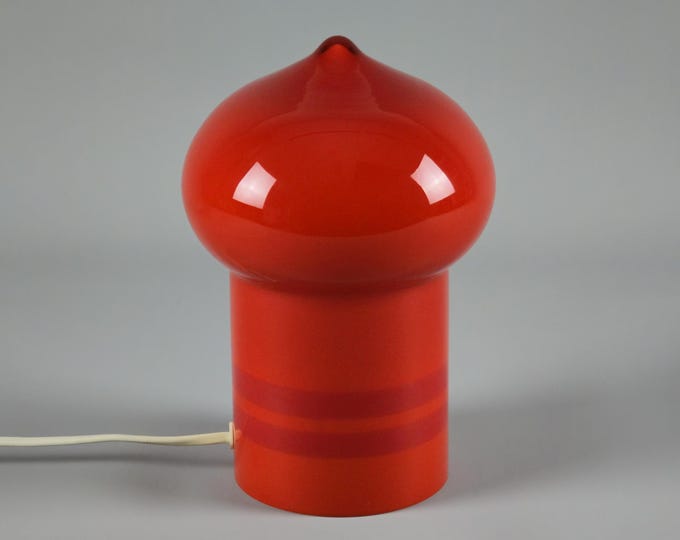 Rare 1970s Space Age Design Orange Glass Mushroom Lamp By Lindshammar, Sweden.