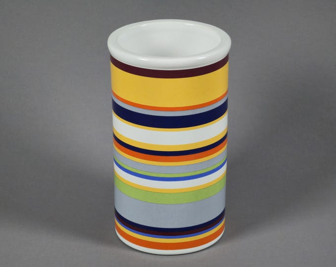 Vintage 1990s Multicolored Striped Ceramic Planter Pot.