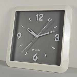 Vintage 1980s GUZZINI White & Grey Plastic Wall Clock • Retro Italian Home Accents And Decor.