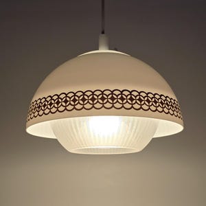 Vintage 1970s BÖHMER LEUCHTEN Plastic Mushroom Dome Pendant Lamp With Ribbed Diffuser.