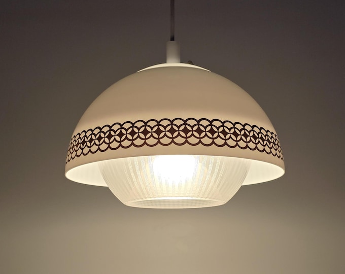 Vintage 1970s BÖHMER LEUCHTEN Plastic Mushroom Dome Pendant Lamp With Ribbed Diffuser • German Space Age Design Lamp.