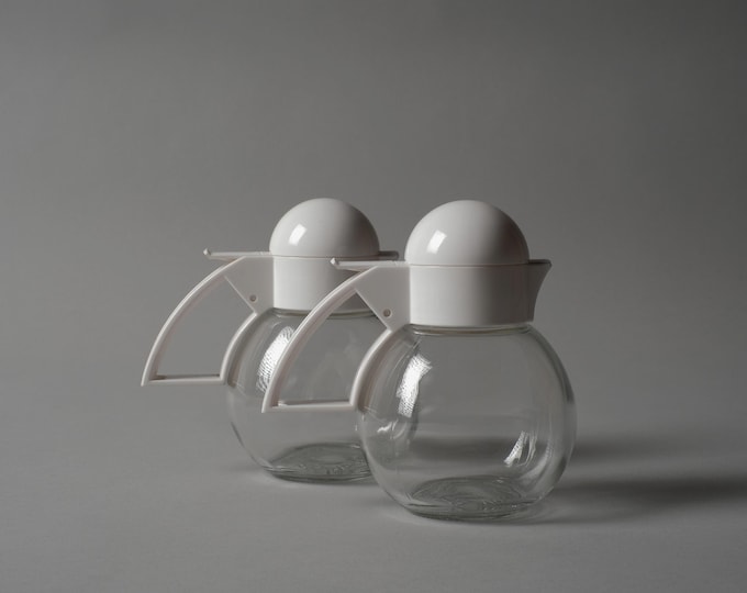 Stoha West Germany Pair of Sugar & Cream Dispensers, Penguin Lid, Postmodern Design, 1980s.