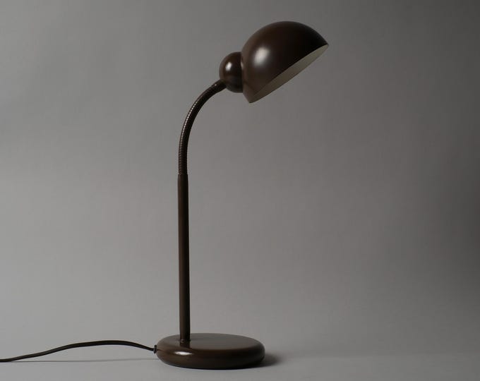 Happylight Holland Brown Metal Gooseneck Desk Lamp, Industrial Design, 1980s.