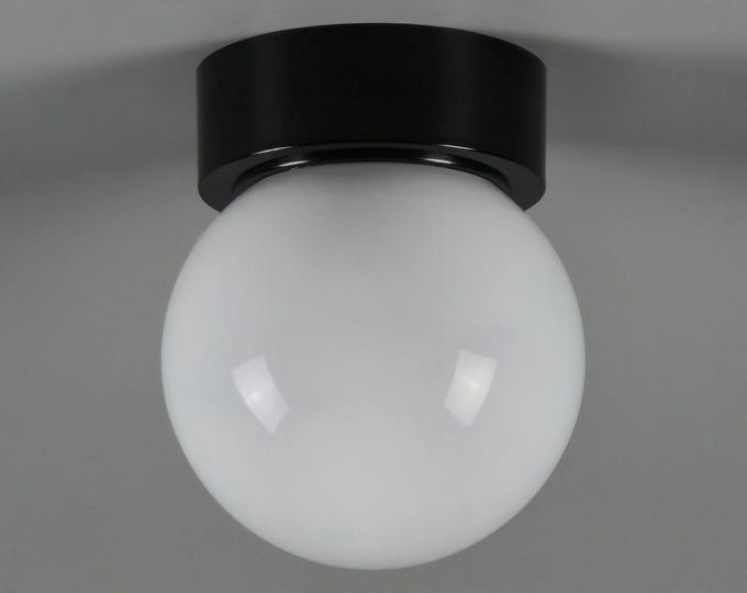 Vintage 1960s CORODEX Ball Light Fixture With Opal Glass Globe Shade.