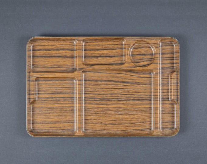 Vintage 1970s CALEPPIO Wood-Imitation Plastic Divided Serving Tray.