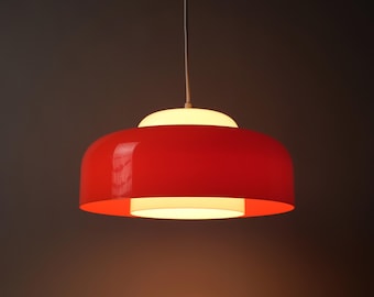 Fagerhults Belysning Pendant Lamp, Orange & White Acrylic, 1960s Space Age Design, Sweden.