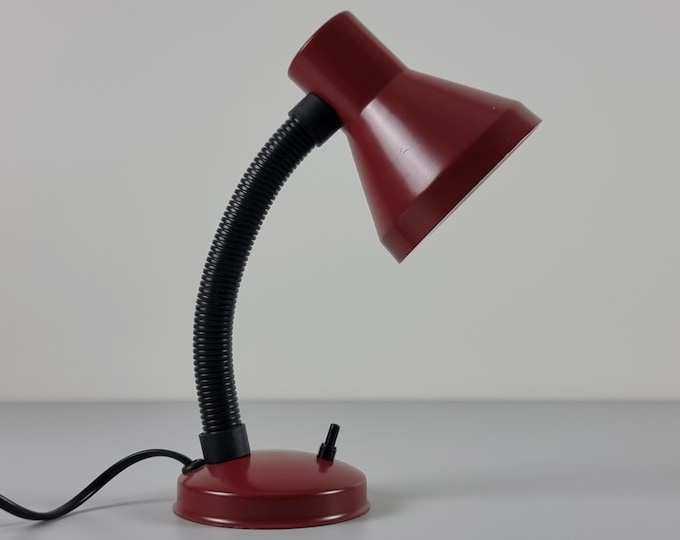 Vintage 1980s Burgundy Gooseneck Desk Lamp By G&G Holland.