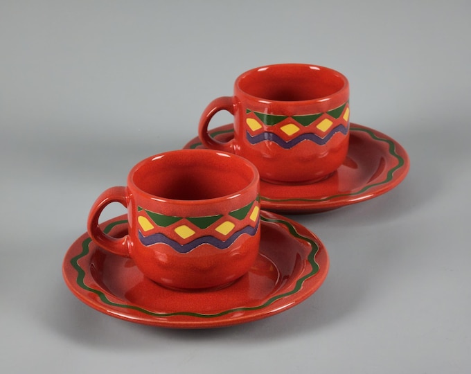 1980s Vintage Pair Of Wächtersbach Keramik Teacups With Saucers.