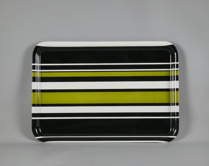 Rare Vintage 1970s Italian Metal Tray With Pop-Art / Space Age Striped Design.