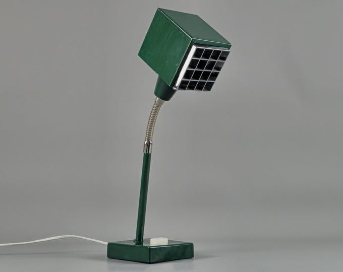 1970s Vintage ELIDUS 'Kuben' Type 2203 Table Lamp by Björn Svensson – Green Scandinavian Modern Gooseneck Desk Lamp.