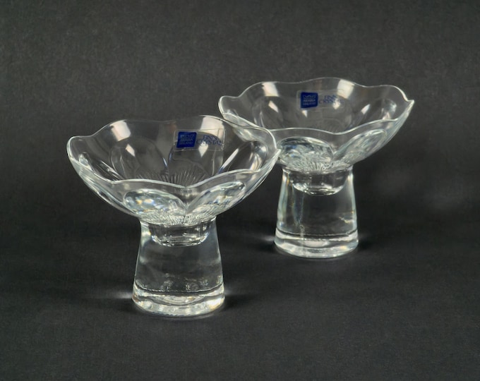 Vintage 1980s Pair Of Arabia Finland Finn Crystal Leinikki Candle Holders By Kerttu Nurminen.