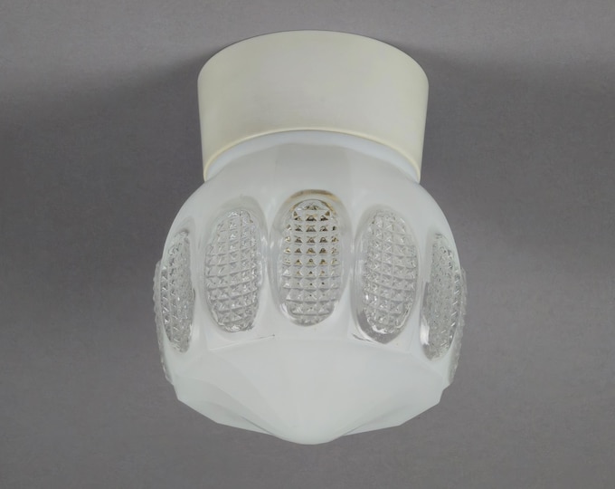 Vintage 1960s Art-Deco Light Fixture With Opal Glass Shade.